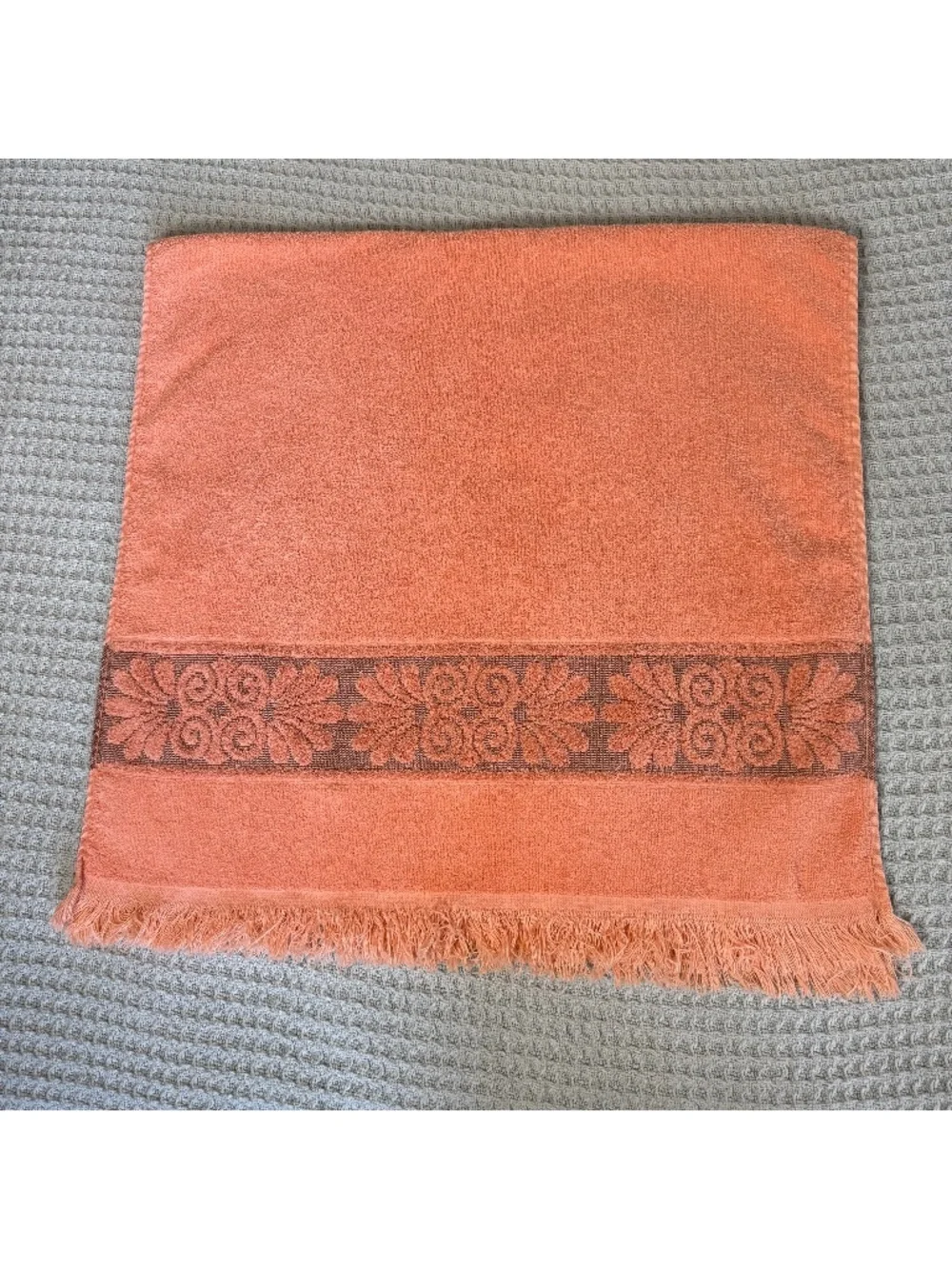 Vintage Cannon Monticello Santa Cruz Bath Towel Peach Orange Sculpted Fringe MCM
